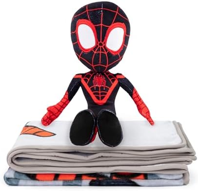 Conjunto de pelúcia infantil Jay Franco Marvel Spidey & His Amazing Friends Miles Morales Mini Pillow Buddy e cobertor macio de 130 x 150 cm - Conjunto de 2 peças super macio para aconchegar as crianças