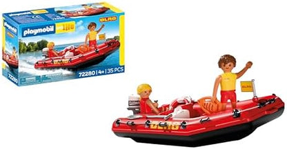 Playmobil | City Action | Barco de Resgate | Barco Inflável com Motor de Popa, Boia Circular e Equipe de Resgate Aquático | Para Crianças a partir de 4 Anos | 72280