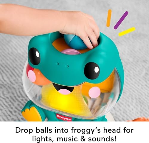 Fisher-Price Brinquedo Baby: Sapo Musical com Luzes e Rolamentos, Bolas que Caim e 3 Bolas para Desenvolvimento Infantil (A partir de 6 Meses), JLB96