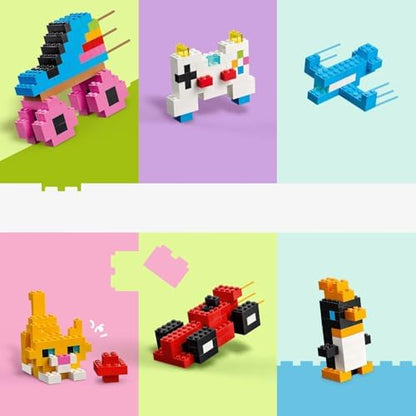 LEGO Conjunto Classic de Peças Criativas Coloridas - Brinquedo para Desenvolvimento da Coordenação Motora Fina - Construa Animais, Figuras de Dinossauros e Veículos, incluindo Avião e Carro Presente de Aniversário para Meninos e Meninas a partir de 5 Anos