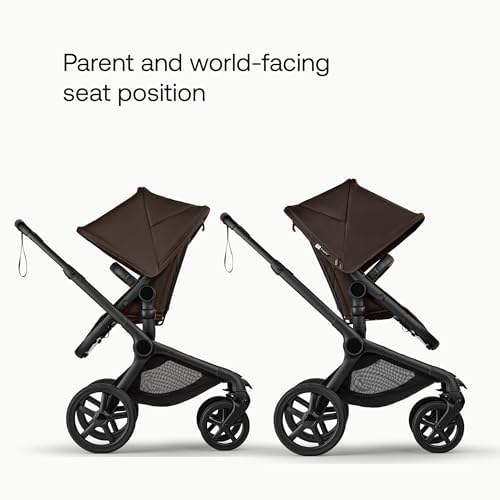 Bugaboo Carrinho de Bebê Fox 5 Renew All-Terrain, 2 em 1, com Suspensão Total, Fácil de Dobrar, Assento Extensível para Crianças, Manobrabilidade com Uma Só Mão, Chassi Preto e Capota Marrom Cacau