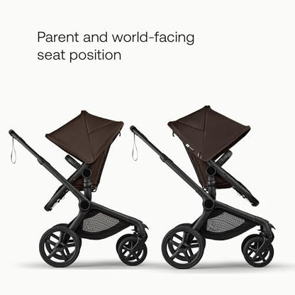 Bugaboo Carrinho de Bebê Fox 5 Renew All-Terrain, 2 em 1, com Suspensão Total, Fácil de Dobrar, Assento Extensível para Crianças, Manobrabilidade com Uma Só Mão, Chassi Preto e Capota Marrom Cacau
