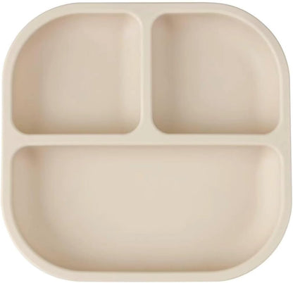 PandaEar Conjunto de 3 Pratos com Ventosa para Bebês, com Colheres, Pratos de Silicone para Crianças, Prato Dividido Inquebrável com Ventosa, Antiderrapante, Atóxico e Livre de BPA (Marrom Acinzentado Cremoso)