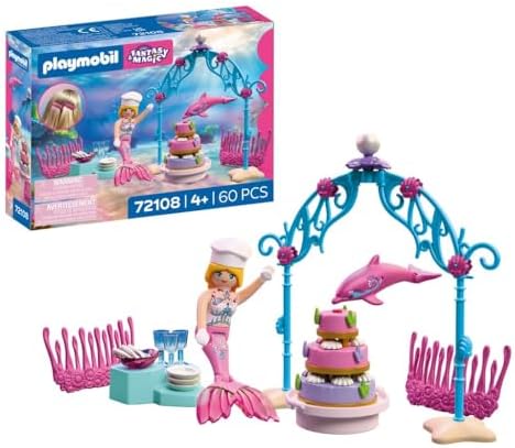Playmobil | Fantasia e Magia | Buffet de Casamento Subaquático | Buffet com Bolo de Três Andares e Presilhas de Cabelo de Coral | Brinquedo para Crianças a partir de 4 Anos | 72108