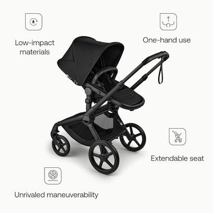 Bugaboo Carrinho de Bebê Fox 5 Renew All-Terrain, 2 em 1, com Suspensão Total, Fácil de Dobrar, Assento Extensível para Crianças, Manobrabilidade com Uma Só Mão, Chassi Preto e Capota Preta Tradicional.