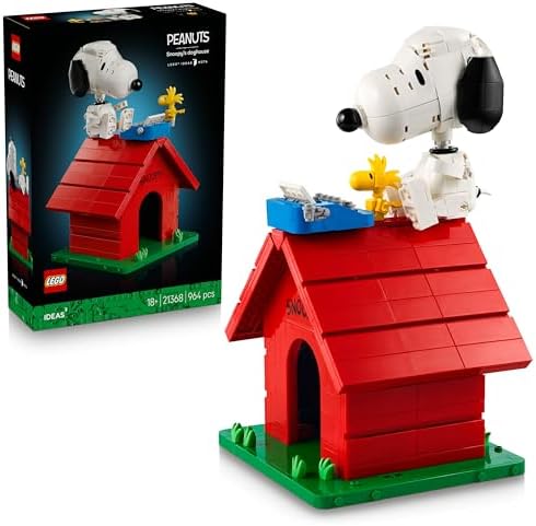 LEGO Ideas Peanuts: Casinha do Snoopy - Kit de Modelo para Exibição para Adultos com Figuras do Snoopy e do Woodstock - Decoração DIY para Prateleira ou Mesa - Presente Nostálgico para Fãs de Quadrinhos - 21368