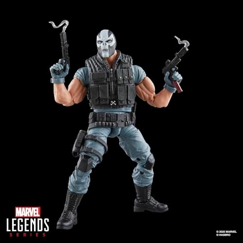 Figuras de ação da Madame Máscara e Ossos Cruzados da série Marvel Legends, nas cores dourada, preta e vermelha.