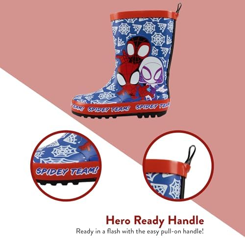 Botas de borracha Marvel para meninos | Botas de borracha do Homem-Aranha | Botas infantis do Homem-Aranha e seus amigos incríveis | Botas de borracha para crianças | Tamanhos 5 a 2
