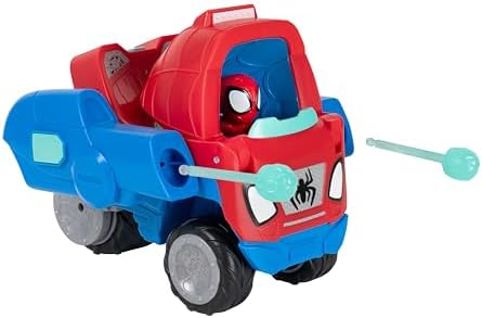 Homem-Aranha e Seus Incríveis Amigos - Veículo Transformável Onda de Teia do Homem-Aranha - Veículo 2 em 1 de 23 cm com Rodas Livres e Lançadores de Dardos de Teia