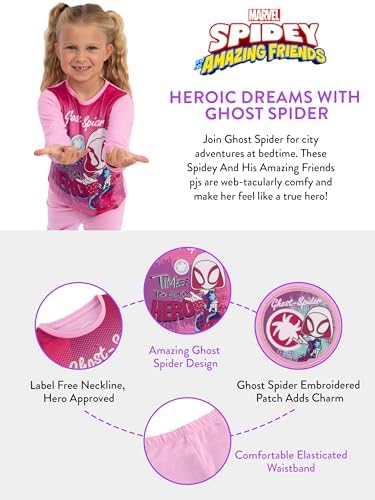 Pijama Marvel para Meninas, Pijama Infantil do Homem-Aranha e Seus Incríveis Amigos, Conjunto de Pijama Aranha Fantasma para Meninas, Ideal para o Inverno, Tamanhos de 18 Meses a 8 Anos