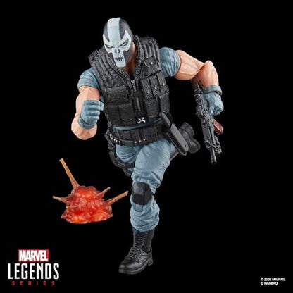 Figuras de ação da Madame Máscara e Ossos Cruzados da série Marvel Legends, nas cores dourada, preta e vermelha.