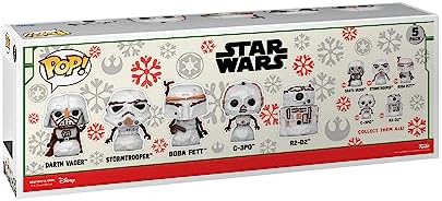 Funko POP! Star Wars: Edição de Natal - Darth Vader, Stormtrooper, Boba Fett, C-3PO, R2-D2 e Bonecos de Neve - Pacote com 5 - Exclusivo da Amazon - Figuras de Vinil Colecionáveis - Ideia de Presente - Produto Oficial - Para Fãs de Filmes