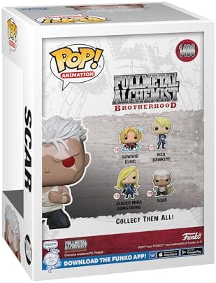 Funko POP! Animation: FMA: B - Scar - Brilha no Escuro - Fullmetal Alchemist: Brotherhood - Exclusivo da Amazon - Figura de Vinil Colecionável - Ideia de Presente - Produto Oficial - Brinquedos para Crianças e Adultos