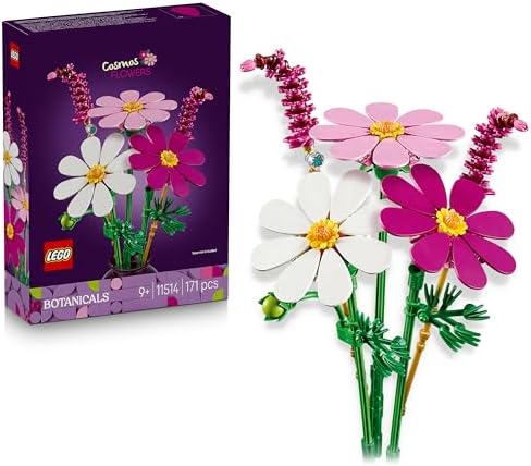 LEGO Botanicals Cosmos Flowers - Buquê de flores artificiais com 3 cosmos artificiais e 2 hastes de capim-fonte - Decoração DIY para quarto infantil - Presente de aniversário para meninas a partir de 9 anos e adultos - 11514