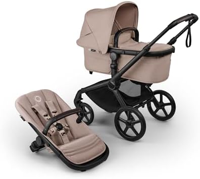 Bugaboo Carrinho de Bebê Fox 5 Renew All-Terrain, 2 em 1, com Suspensão Total, Fácil de Dobrar, Assento Extensível para Crianças, Manobrabilidade com Uma Só Mão, Chassi Preto e Capota Desert Taupe Melange