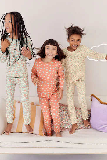 |Girl| Pacote De 3 Pijamas Florais – Ditsy Rosa/Creme (9 meses a 16 anos)