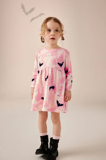 |Niña| Vestido de punto de manga larga para Halloween, 100 % algodón, rosa/crema (3 meses a 7 años)