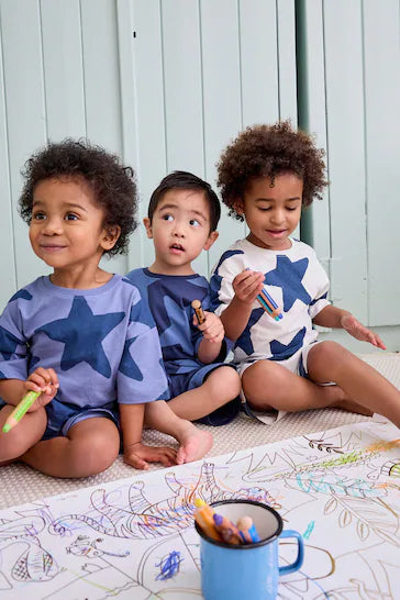 |BigBoy| Pijama Curto Pacote 3 / Azul Marinho/Estrelas Brancas (9 meses - 12 anos)
