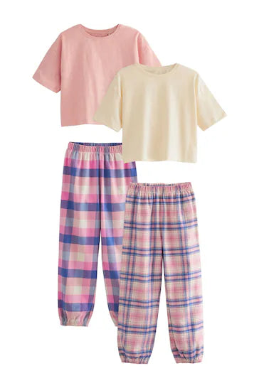 |Girl| Pacote De 2 Pijamas Xadrez Tecido - Pink/Blue (3-16 anos)