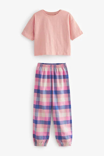 |Girl| Pacote De 2 Pijamas Xadrez Tecido - Pink/Blue (3-16 anos)