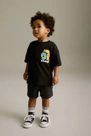 |Boy| Camiseta De Manga Curta Com Estampa Traseira - Preto/Branco (3 Meses - 7 Anos)