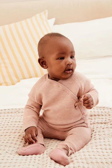 |BabyGirl| Conjunto De 2 Peças De Malha Rosa Para Bebê (0 meses a 2 anos)