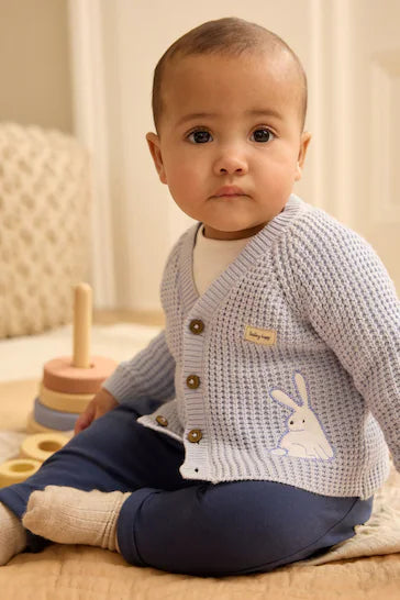 |BabyBoy| Cardigã De Malha Para Bebê Coelhinho Azul Claro (0 meses a 2 anos)