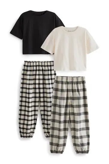 |Girl| Woven Check Pyjamas 2 Pack - Black/white (3-16yrs)
