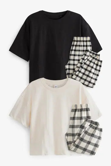 |Girl| Woven Check Pyjamas 2 Pack - Black/white (3-16yrs)