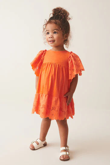 |Girl| Vestido Broderie - Laranja (3 meses -7 anos)