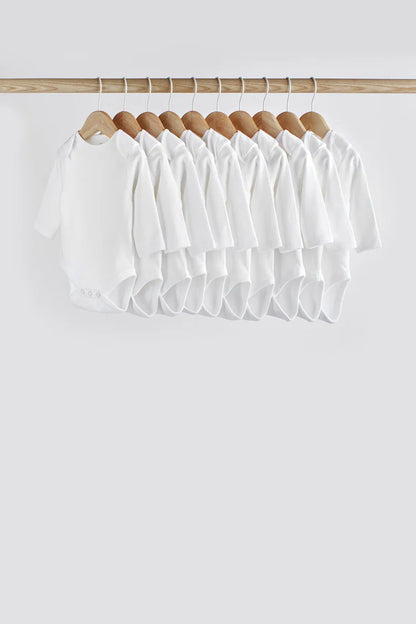 |BabyBoy| Macacões Brancos De Manga Comprida Para Bebê Essencial Com 10 Unidades