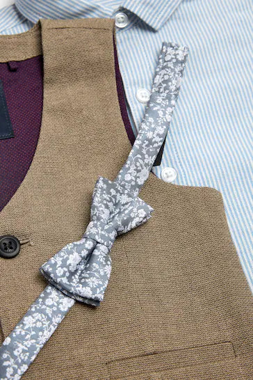 |Niño| Conjunto de chaleco, camisa, pantalón corto y pajarita marrón claro (3 meses a 9 años)