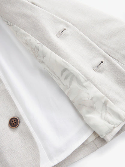 |Boy| Conjunto De Blazer, Camisa, Calça e Gravata Borboleta Neutros Com Linho (3 meses a 9 anos)