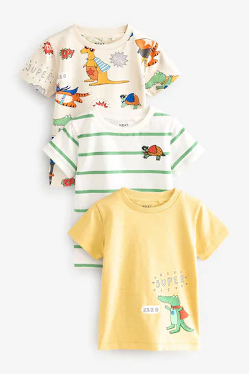 |Boy| Camisetas De Manga Curta Com Personagens, Pacote Com 3 - Amarelo/Verde (3 meses - 7 anos)