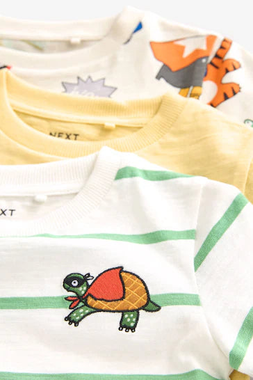 |Boy| Camisetas De Manga Curta Com Personagens, Pacote Com 3 - Amarelo/Verde (3 meses - 7 anos)
