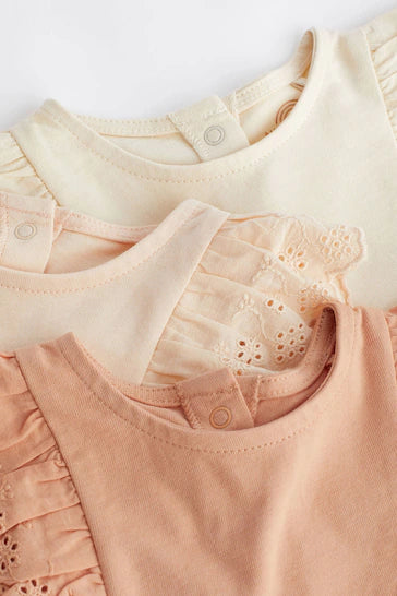 |BabyGirl| Pacote De 3 Macacões Para Bebê - Pink/Cream Broderie