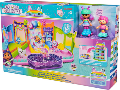 Gabby's Dollhouse, Party Room Playset com bonecos de brincar exclusivos, mobiliário para casa de bonecas, acessórios e Fidget Play, brinquedos infantis para meninas e meninos a partir dos 3 anos