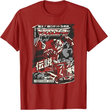T-shirt Transformers Optimus Prime Capa de Banda Desenhada Japonesa Cybertroniana