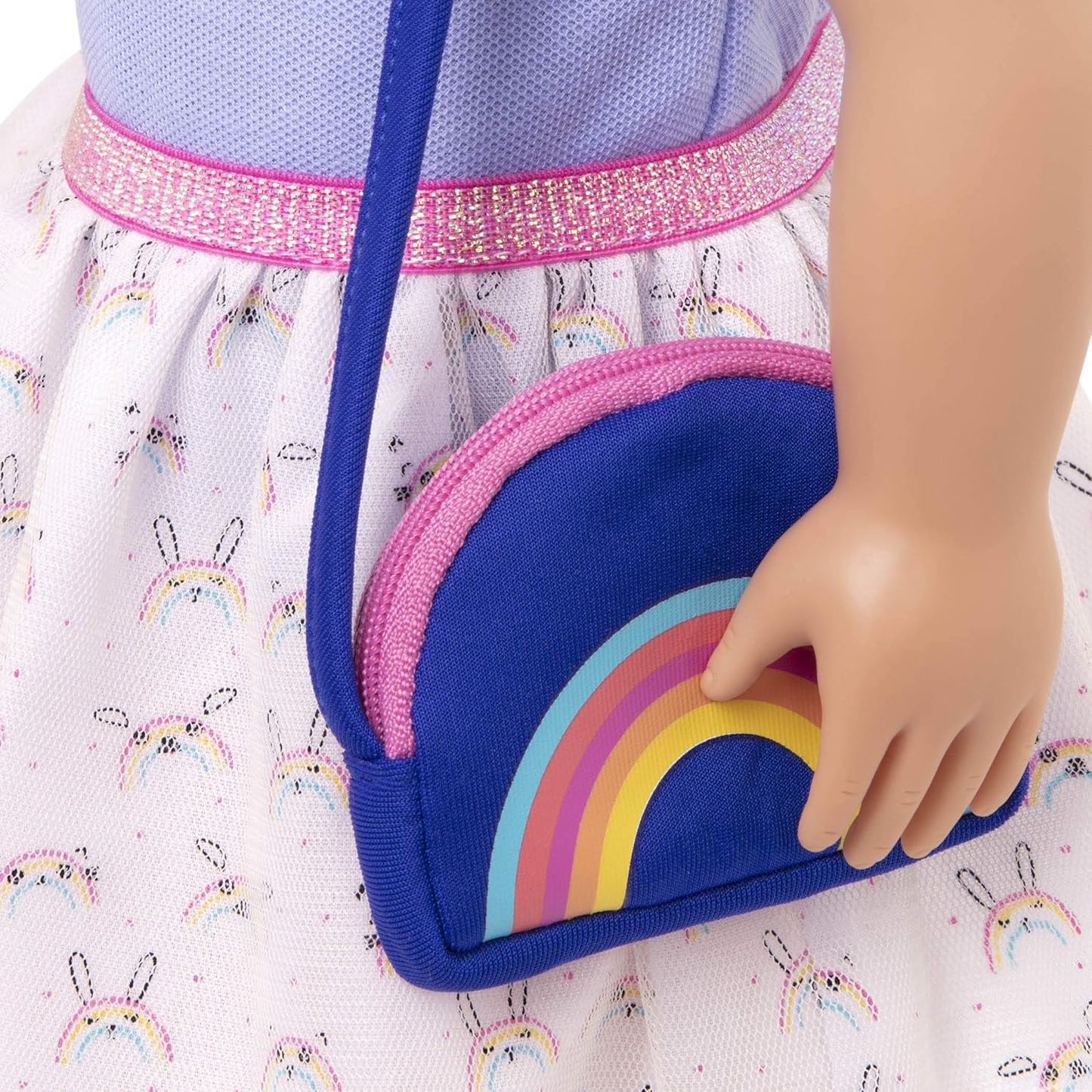 Fato da Academia Arco-Íris da Nossa Geração – Uniforme escolar multicolorido com acessórios arco-íris para bonecas de 45 cm – Conjunto de roupa de 5 peças