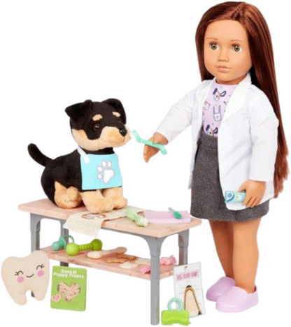 Conjunto Dentista Our Generation para Cuidados Caninos – Kit com 19 Peças para Bonecas de 45 cm – Estimula Brincadeiras Veterinárias Imaginativas – Inclui Acessórios Dentários, Brinquedos de Mastigar e Guloseimas – Para Crianças 3+ Anos