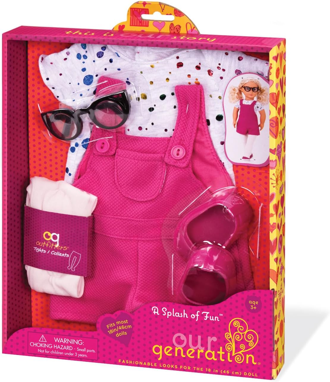 A Nossa Geração Um Toque de Diversão – Macacão de Artista com Design de Salpicos de Tinta para Bonecas de 18 Polegadas – Conjunto de 5 Peças