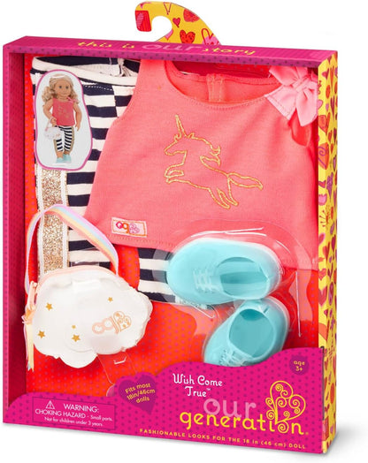 Nossa Geração Desejo Realizado – Conjunto de Moda Unicórnio Brilhante para Bonecas de 18 Polegadas – Conjunto de Roupas de 4 Peças