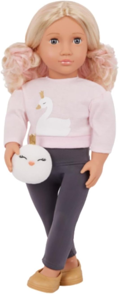 Eliana da Nossa Geração - Boneca de moda de 45 cm com roupa temática de cisne, olhos cinzentos e cabelo loiro elegante - Roupa e acessórios de boneca compatíveis - Idades 3+