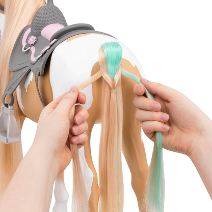 Our Generation Palomino Paint Horse – Cavalo de brinquedo de 50 cm com crina e cauda loiras compridas – Inclui conjunto de acessórios de 6 peças