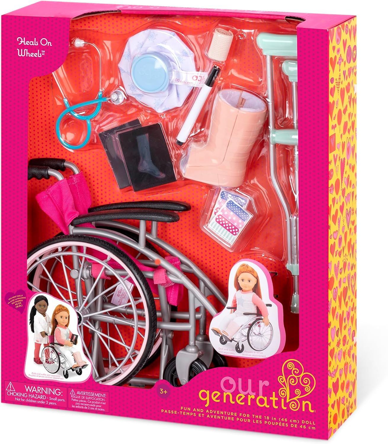 Conjunto Our Generation Heals on Wheels – Kit de cadeira de rodas e acessórios médicos para bonecas de 45 cm – Conjunto de 11 peças com tema médico