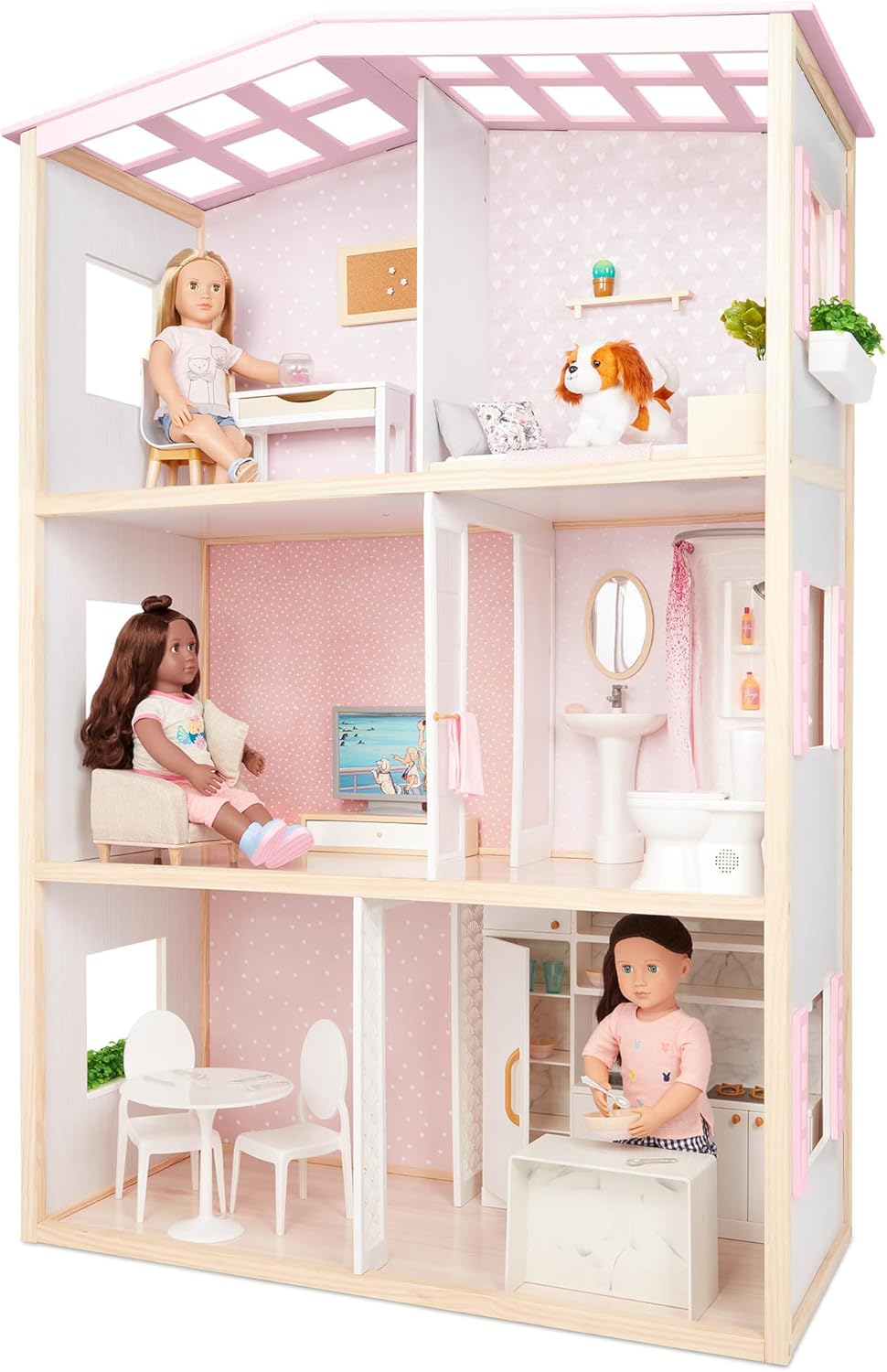 A Nossa Geração – Acessórios para Bonecas de 18 Polegadas – Conjunto de Brinquedos para Casa de Bonecas – Móveis Móveis – Quarto, Cozinha, Casa de Banho e Mais – Brincadeira de Faz de Conta 3+ Anos – Doce Lar