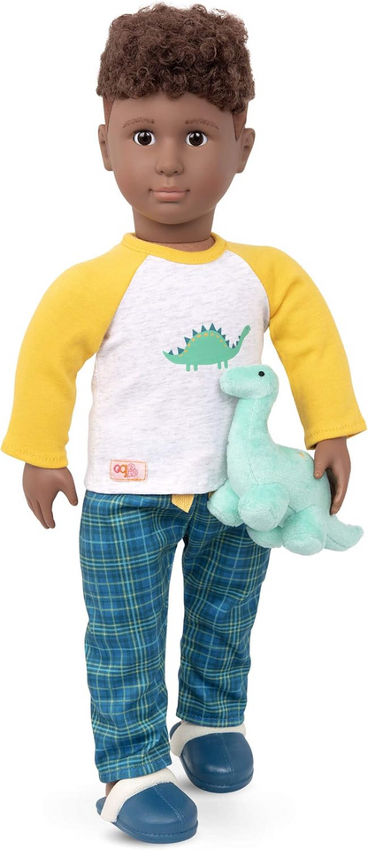 Fato Dino-Snores da Nossa Geração – Pijama com tema de dinossauro, incluindo peluche Dino para bonecas de 45 cm – Conjunto de 4 peças