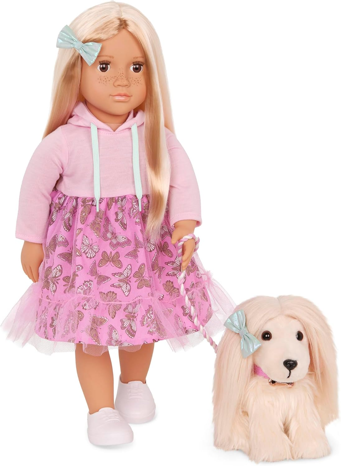 A Nossa Geração Hattie & Bella – Dupla de Bonecas e Cãozinhos de 18 Polegadas, Nody Macio, Peluche para Cão e Acessórios de Higiene