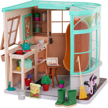 A nossa Geração Sala para Crescer Estufa – Conjunto de brinquedos temáticos de jardim para bonecas de 45 cm – Enorme conjunto de casa de brinquedo de jardim com 43 peças