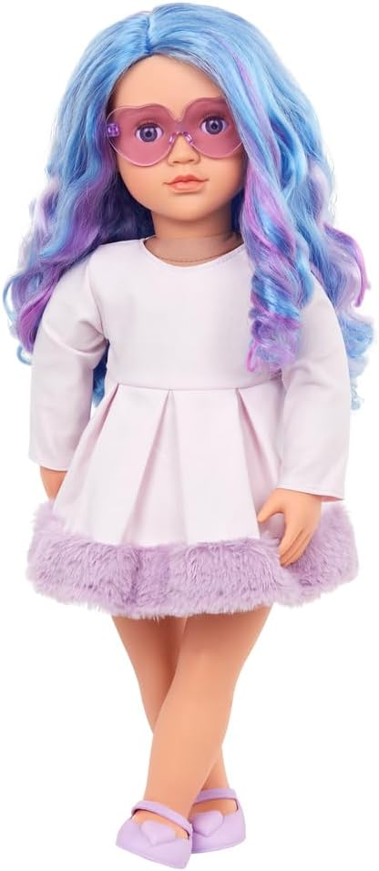 Generation Fashion Dolls 18" Veronika com cabelo escuro azul e roxo e óculos de coração roxo